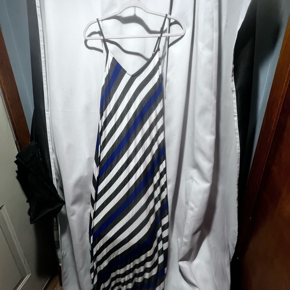 Mossimo Striped Maxi Dress Blue White Diagonal Stripe Slip Dress Size Large - Picture 3 of 5
